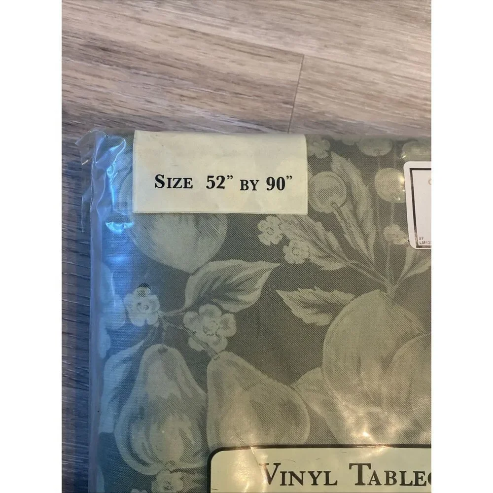 Sultan’s Linens Vinyl Tablecloth 52” x 90” Green Fruit Floral Flannel Back NEW
